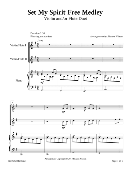 Set My Spirit Free Medley (Violin and/or Flute Duet) (arr. Sharon Wilson)