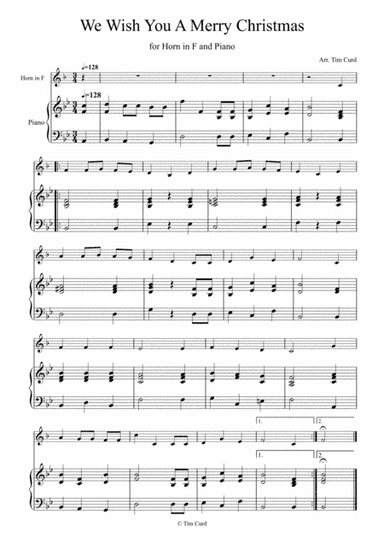 We Wish You a Merry Christmas for Horn in F and Piano (arr. Tim Curd)