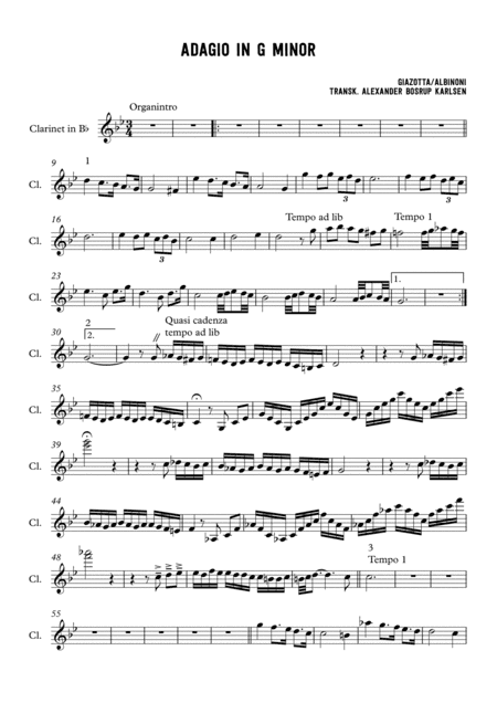 Adagio In Sol Minore (adagio In G Minor) (arr. Alexander Bosrup Karlsen)