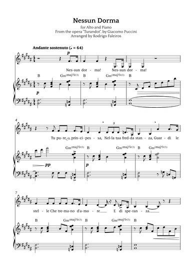 Nessun Dorma (for alto and piano) (arr. Rodrigo Faleiros)