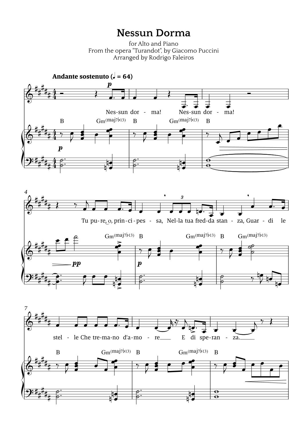 Nessun Dorma (for alto and piano) (arr. Rodrigo Faleiros)