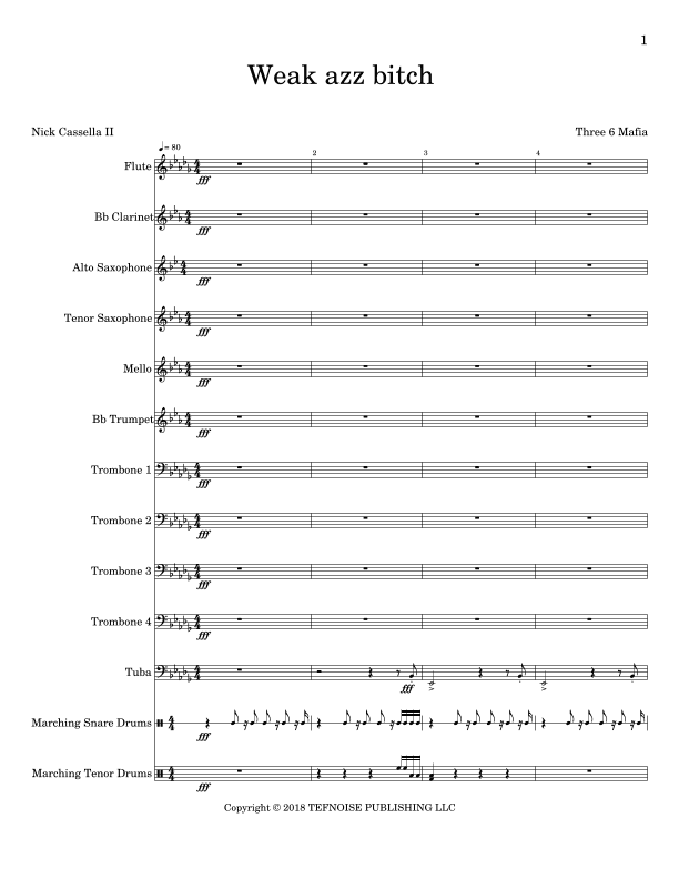 Weak Azz Bitch - Score Only (arr. Nick Cassella II)