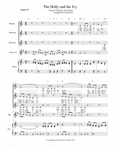 The Holly and the Ivy - French Horn in F, trio and piano (arr. Connie Boss)
