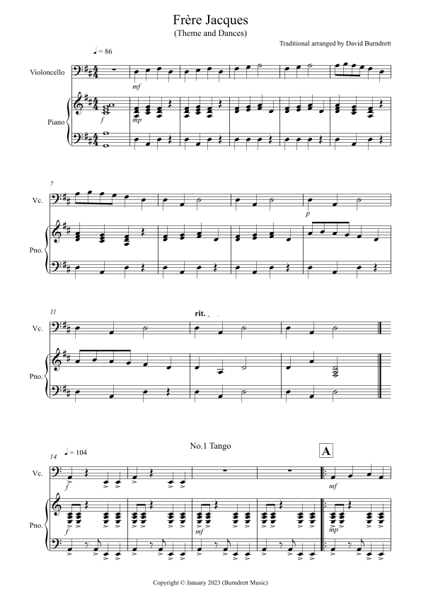 Frère Jacques Dances for Cello and Piano (arr. David Burndrett)