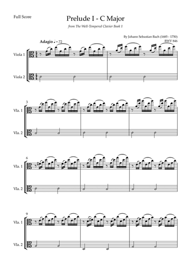 Prelude 1 in C Major BWV 846 (from Well-Tempered Clavier Book 1) for Viola Duo (arr. Fabio Britto)