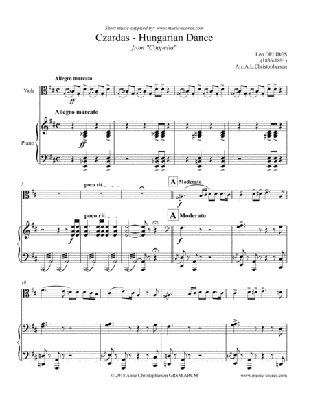 Czardas: Hungarian Dance from Coppelia - Viola and Piano (arr. Anne Christopherson GRSM ARCM)