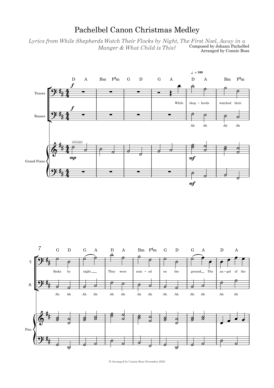 Pachelbel Canon Christmas Medley TB duet and piano (arr. Connie Boss)