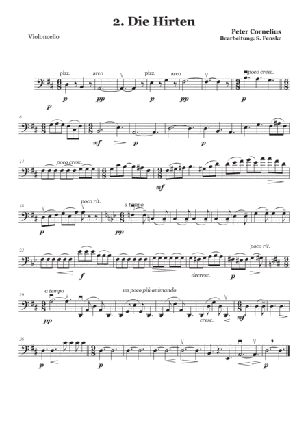 Peter Cornelius Weihnachtslieder - 2. Die Hirten Violoncello (arr. Sabine Fenske)