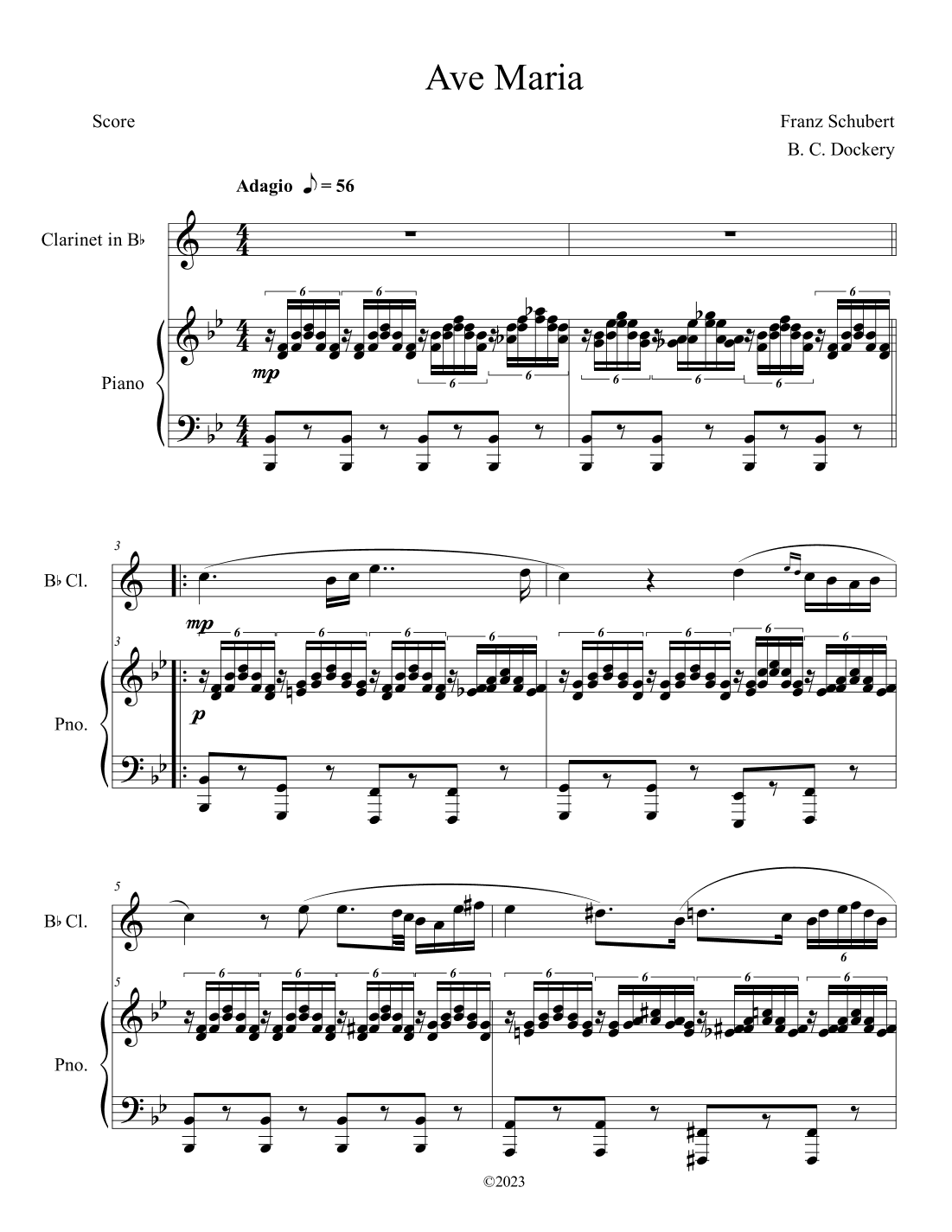 Ave Maria (Clarinet Solo with Piano Accompaniment) (arr. B. C. Dockery)