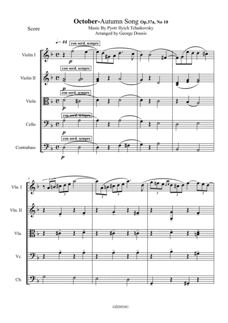 Tchaikovsky - October ("Autumn Song") (arr. George Dousis)
