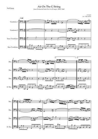 Air On The G String (J.S. Bach) for Trombone Quartet (arr. Fabio Britto)