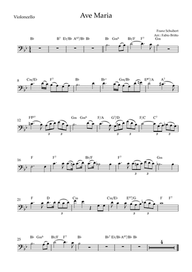 Ave Maria (Franz Schubert) for Cello Solo with Chords (Simplified) (arr. Fabio Britto)