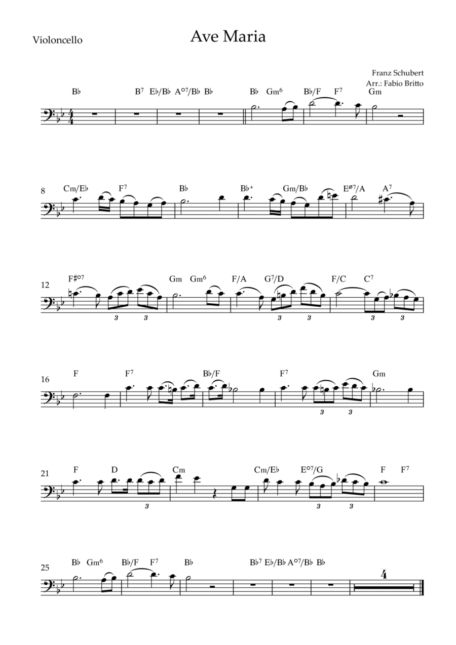 Ave Maria (Franz Schubert) for Cello Solo with Chords (Simplified) (arr. Fabio Britto)