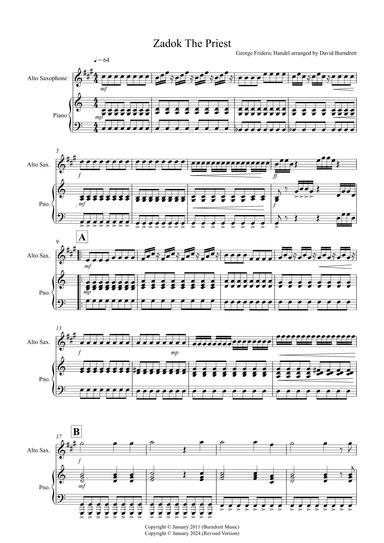Zadok the Priest for Alto Saxophone and Piano (arr. David Burndrett)