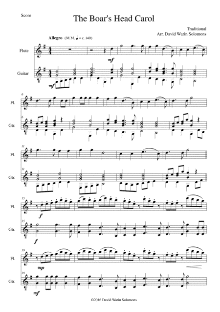 The Boar's Head Carol for flute and guitar (arr. David Warin Solomons)
