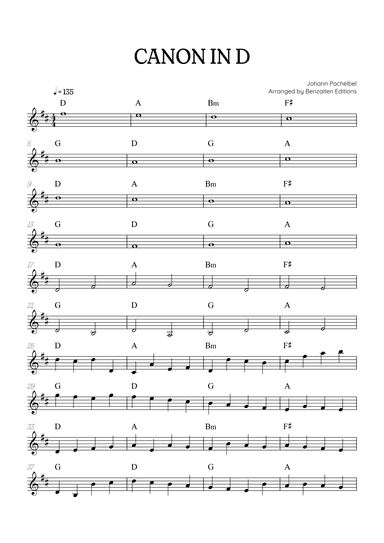 Pachelbel Canon in D • violin sheet music with chords (arr. Benzaiten Editions)