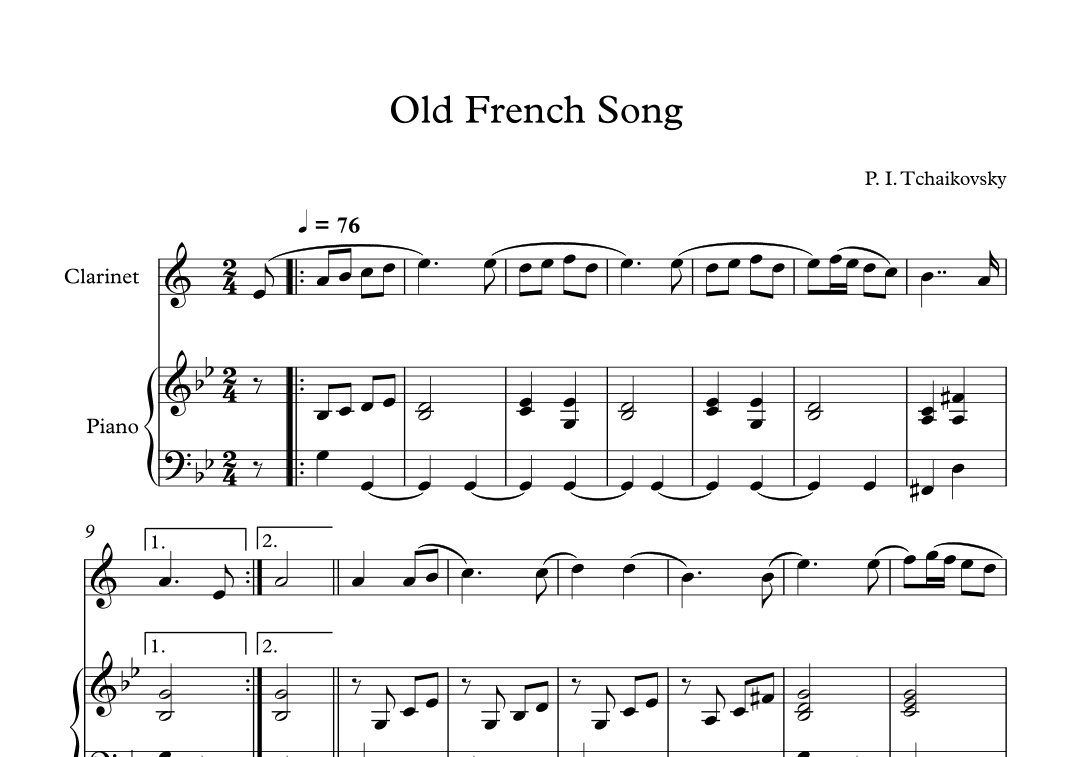 Old French Song - Peter Ilyich Tchaikovsky (Clarinet + Piano) (arr. Digital Book Music)
