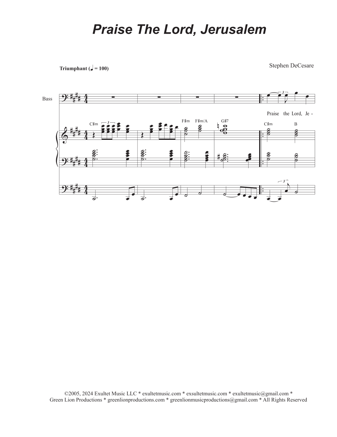Praise The Lord, Jerusalem (Vocal Trio - (SAB)