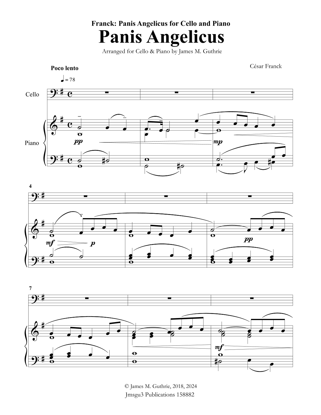 Franck: Panis Angelicus for Cello & Piano (arr. James M. Guthrie, ASCAP)