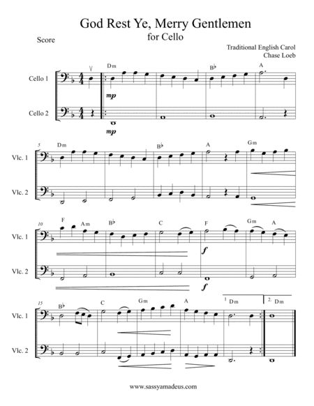 God Rest Ye, Merry Gentlemen for Cello Duet (arr. Chase Loeb)