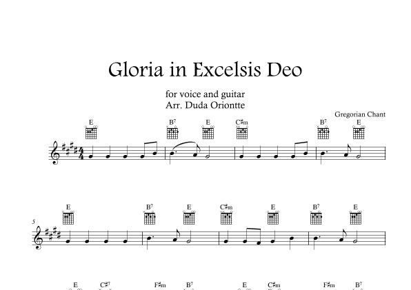 Gloria in excelsis Deo (E major - TABS - no lyrics) (arr. Duda Oriontte)