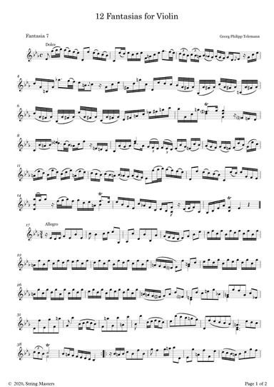 Telemann 12 Fantasias for Solo Violin, No 07 (arr. String Masters)