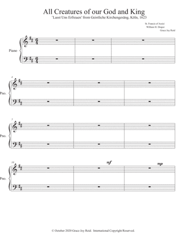 Piano part for All Creatures of Our God in King for Brass Quintet and Piano (arr. Creating Music Joy)