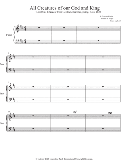 Piano part for All Creatures of Our God in King for Brass Quintet and Piano (arr. Creating Music Joy)