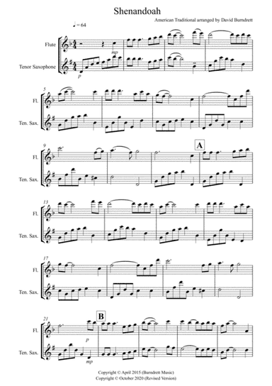 Shenandoah for Flute and Tenor Saxophone Duet (arr. David Burndrett)