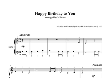 Happy Birthday to You in C Piano Very Easy Full Fingering (arr. Milanov)