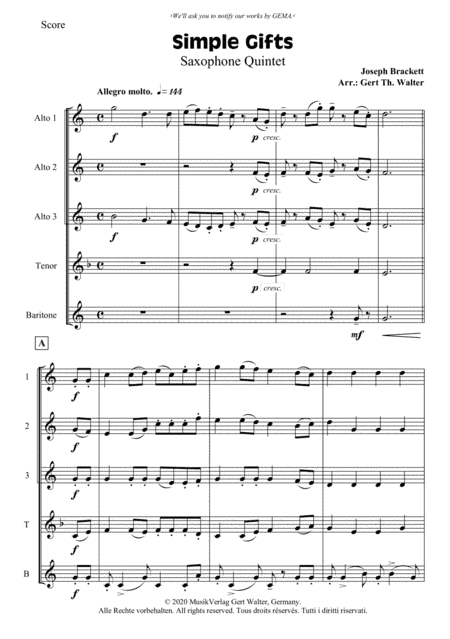 Simple Gifts (arr. Joseph Brackett)