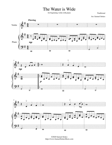 The Water is Wide - for beginning violin with optional piano accompaniment (arr. Samuel Stokes)
