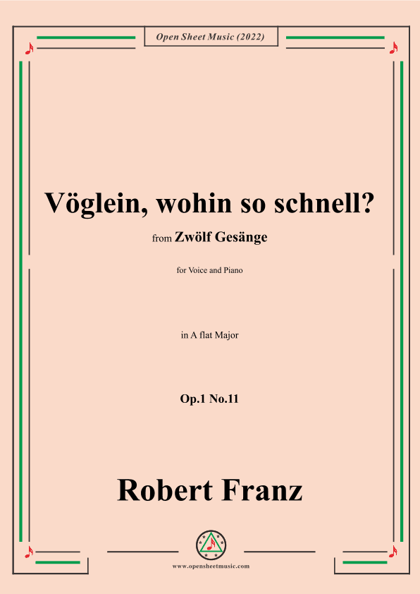 Franz-Voglein,wohin so schnell?,in A flat Major,Op.1 No.11 (arr. OSM Press)