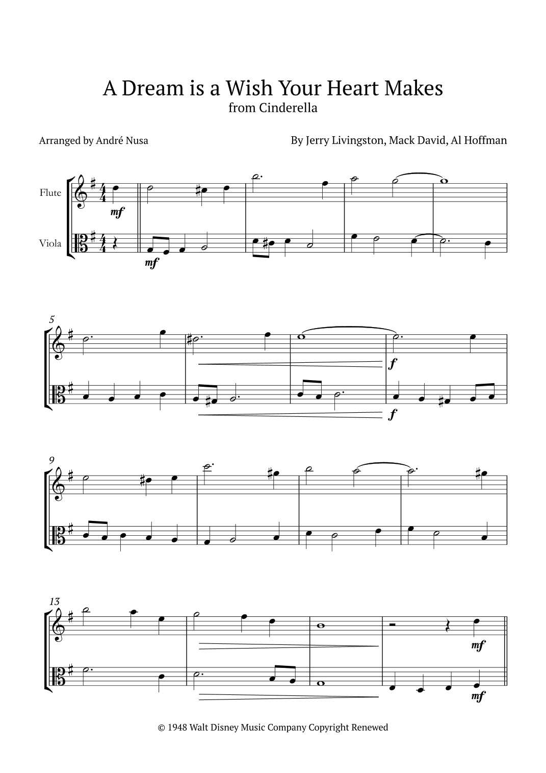 A Dream Is A Wish Your Heart Makes (arr. André Nusa)
