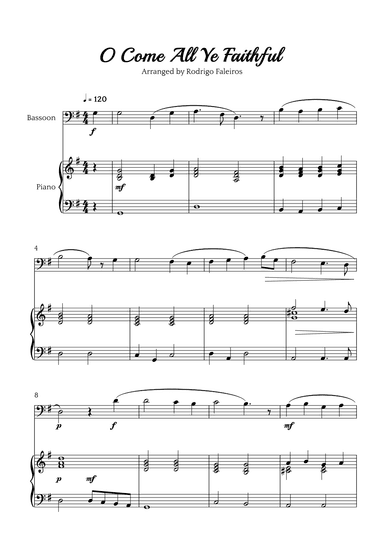 O Come All Ye Faithful (for bassoon and piano accompaniment) (arr. Rodrigo Faleiros)
