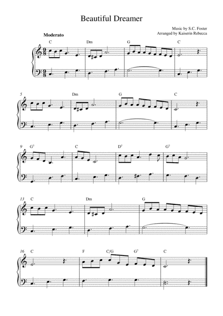 Beautiful Dreamer (easy piano solo with chords) (arr. Kaiserin Rebecca)