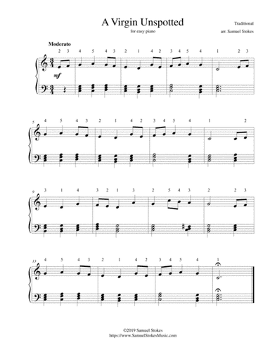 A Virgin Unspotted - for easy piano (arr. Samuel Stokes)