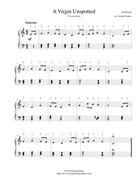 A Virgin Unspotted - for easy piano (arr. Samuel Stokes)