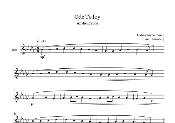 Beethoven - Ode To Joy for flute in Gb - clean version. (arr. Heisenberg)