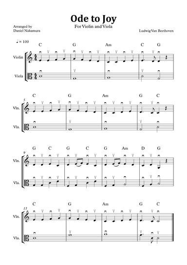 Ode to Joy (Easy Violin and Viola) (arr. Daniel Nakamura)