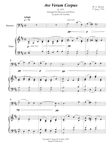 Mozart: Ave Verum Corpus for Bassoon & Piano (arr. James M. Guthrie, ASCAP)