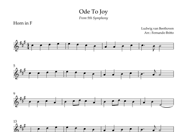 Ode To Joy Theme (from Beethoven's 9th Symphony) for Horn in F Solo (arr. Fernando Britto)