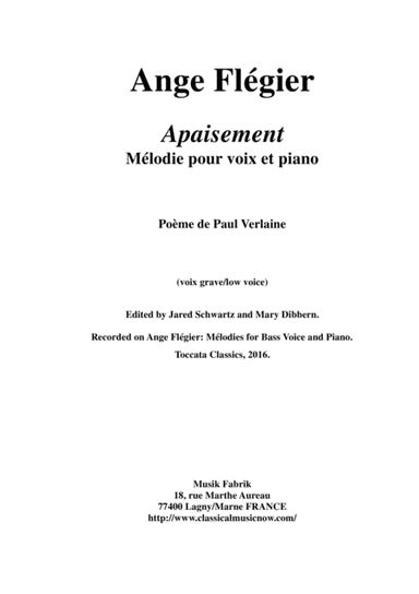 Ange Flégier: Apaisement for low voice and piano (arr. Musik Fabrik Music Publishing)
