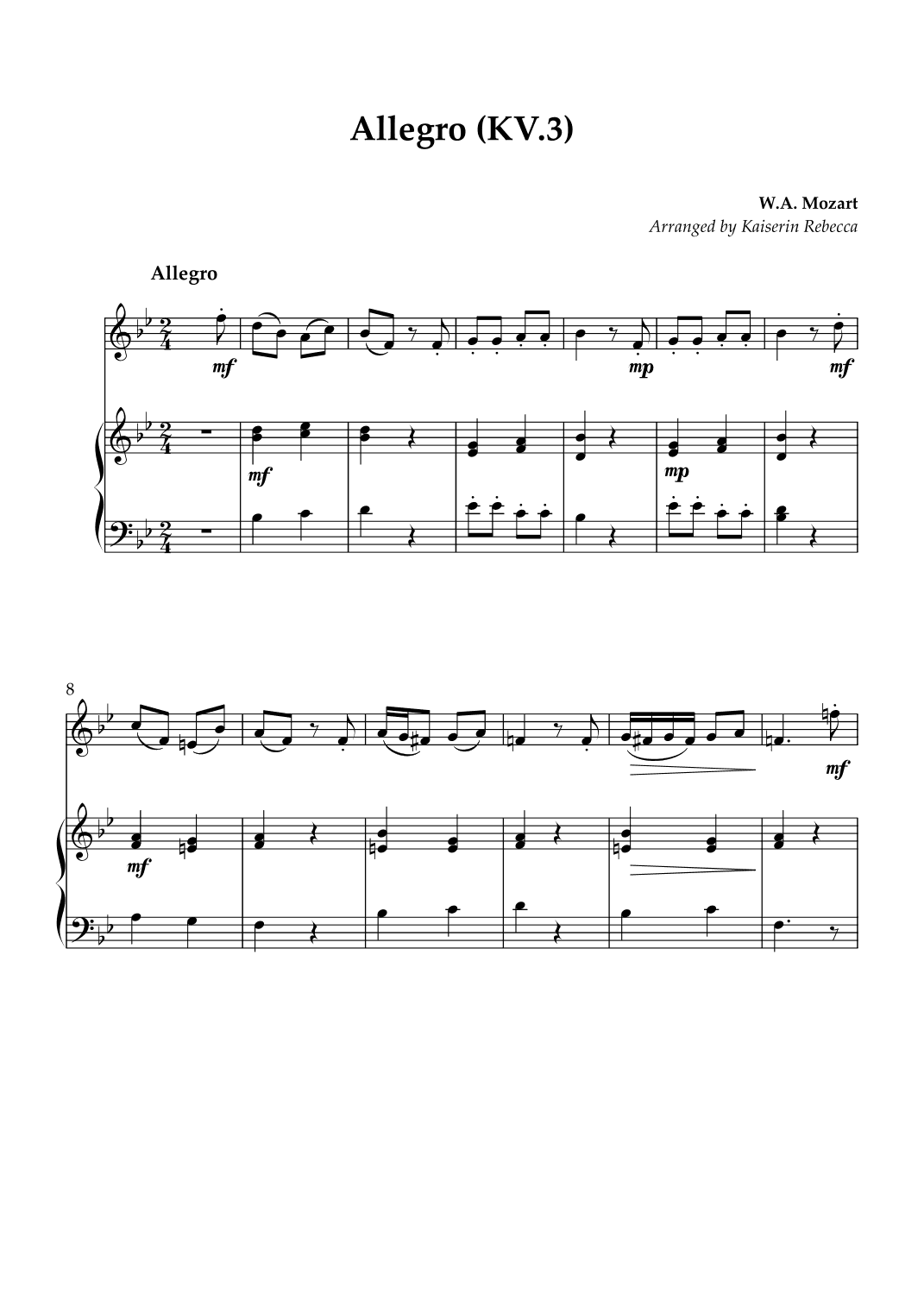 Allegro (KV.3) (arr. Kaiserin Rebecca)