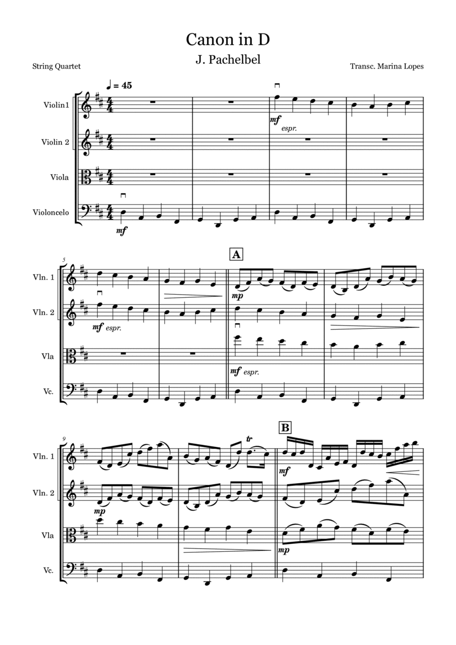 Canon in D - J. Pachelbel - String Quartet (arr. Marina Lopes)