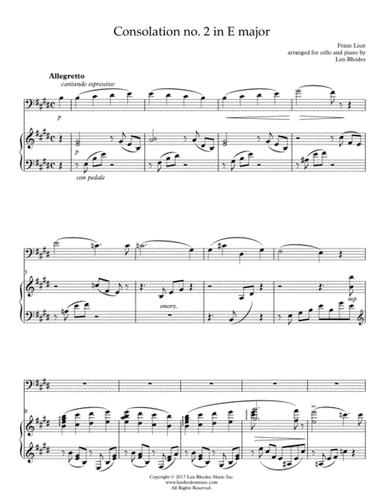 Liszt - Consolation no. 2 in E; arranged for Cello and Piano (arr. Len Rhodes)