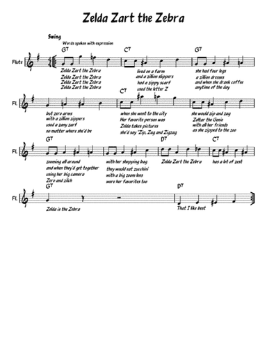Zelda Zart the Zebra - Lead Sheet