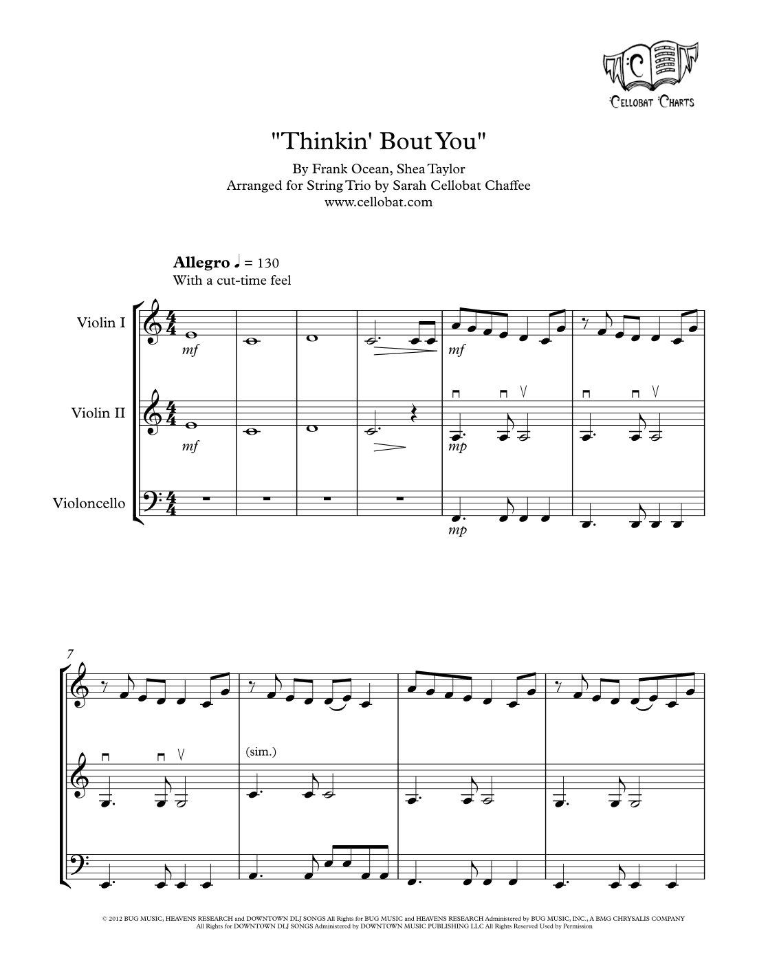 Thinkin' 'bout You (arr. Sarah Cellobat Chaffee)