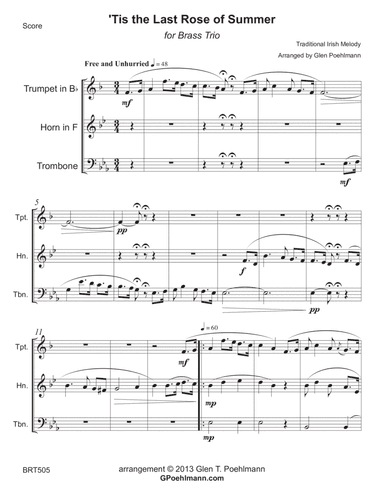 LAST ROSE OF SUMMER - BRASS TRIO (unaccompanied) (arr. Gln Poehlmann)