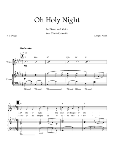 Oh Holy Night (E major - with chords)   EASY (arr. Duda Oriontte)